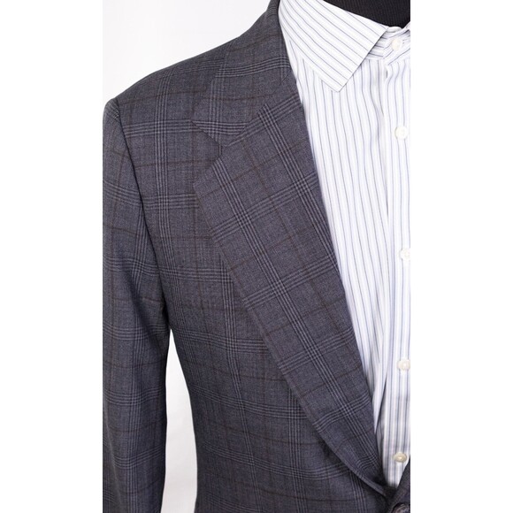 VTG Joseph Abboud Blazer Mens Sport Jacket 40S USA Wool Plaid Light Brown Grey - Picture 6 of 14